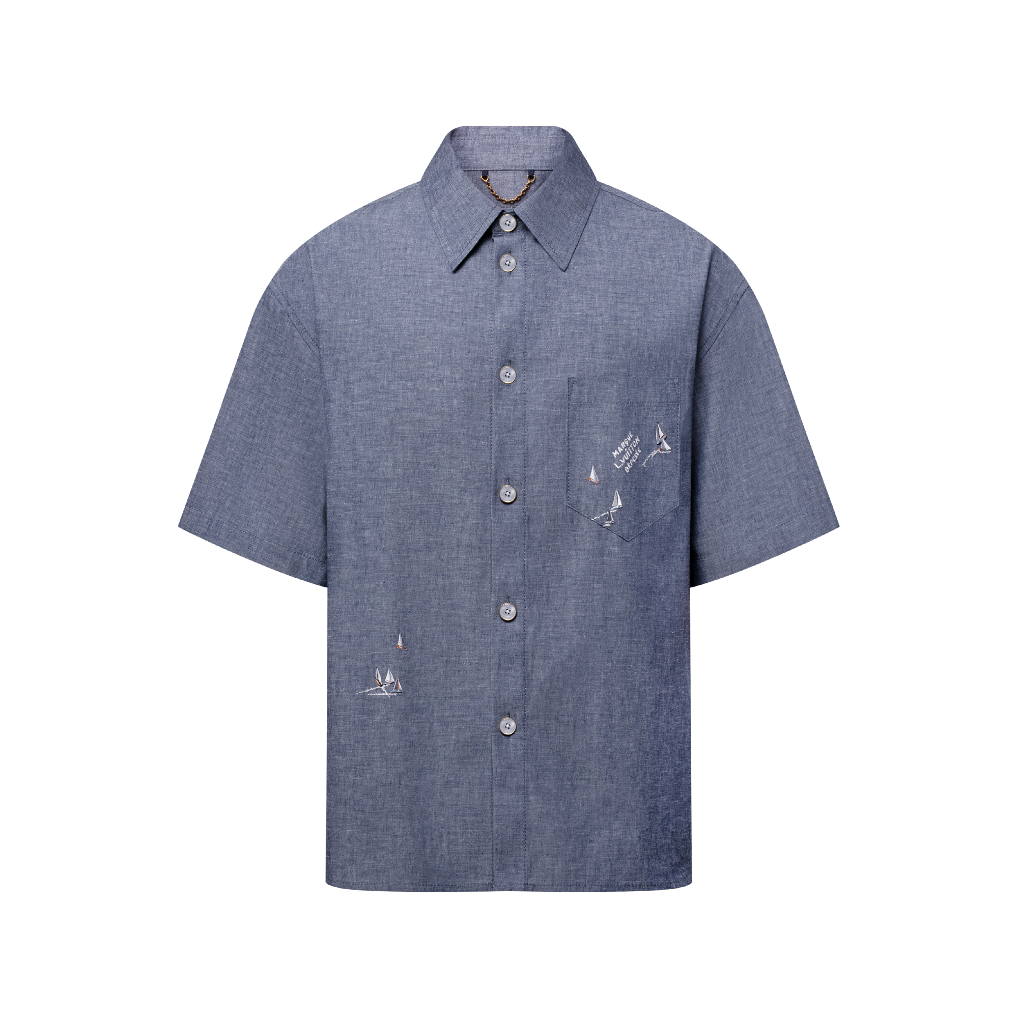 LOUIS VUITTON 半袖シャツ 40/15.5 ライトグレー Camisa de Manga Curta em Cambraia Bordada - I love you day for him